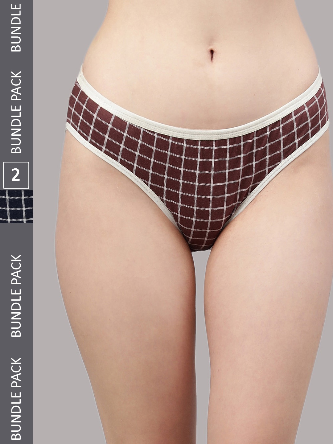 

PrettyCat Women Pack Of 2 Checked Bikini Briefs, Brown