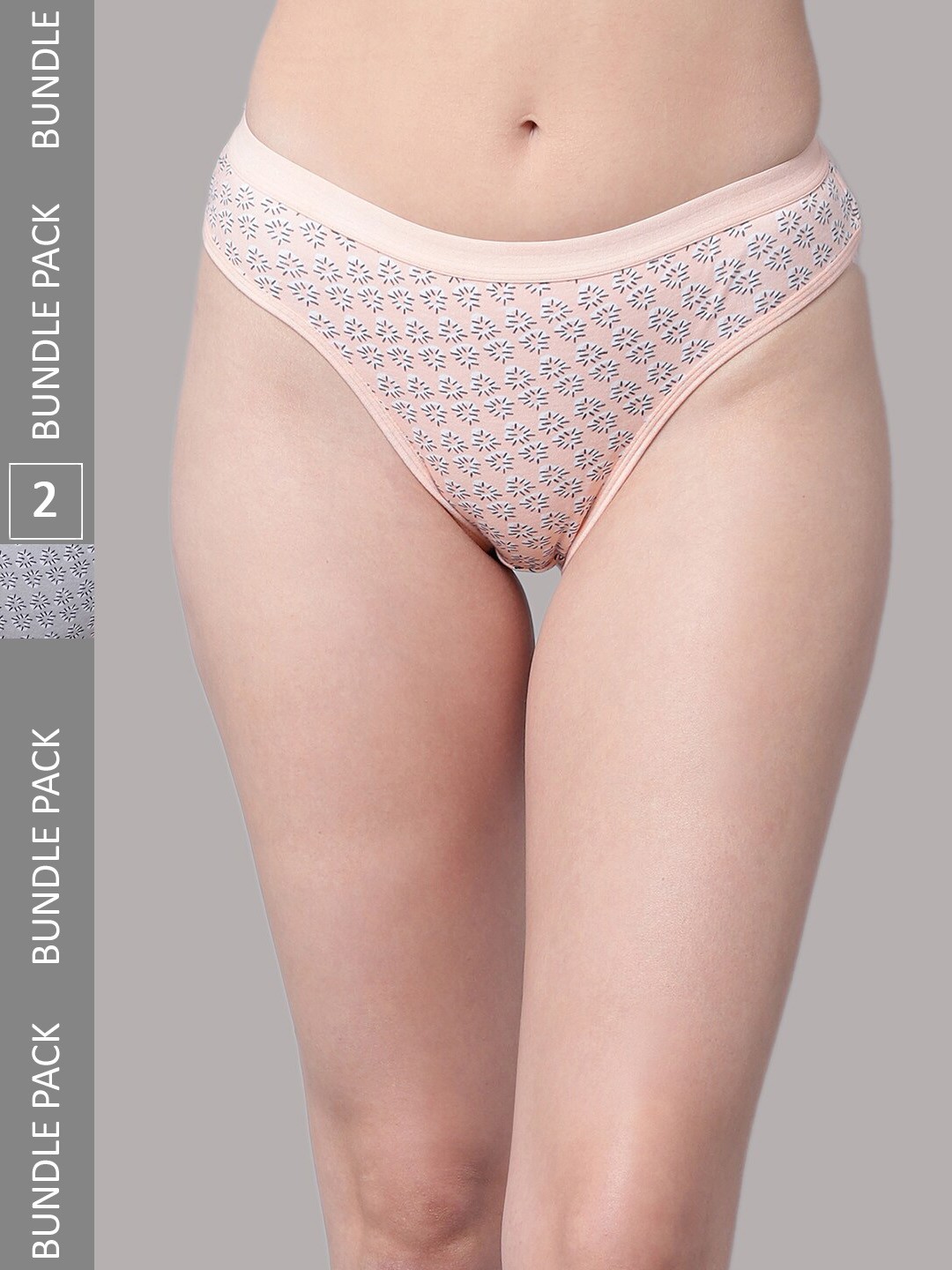 

PrettyCat Women Pack Of 2 Printed Seamless Bikini Briefs, Peach
