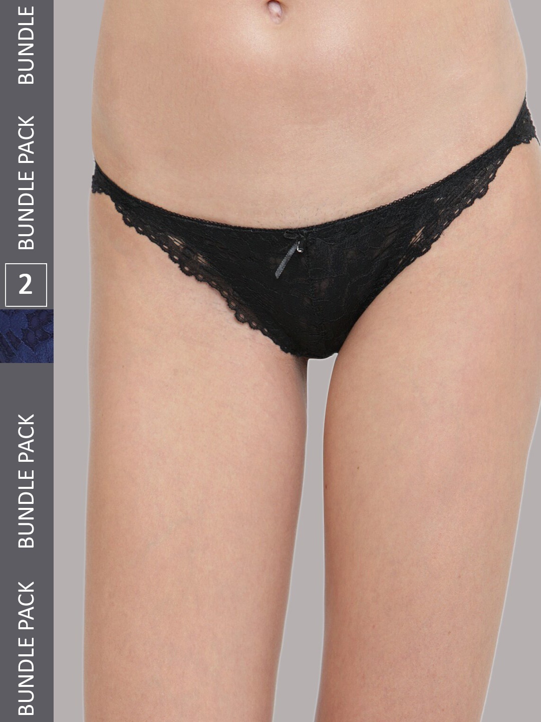 

PrettyCat Women Pack Of 2 Self Design Laced Bikini Briefs, Black