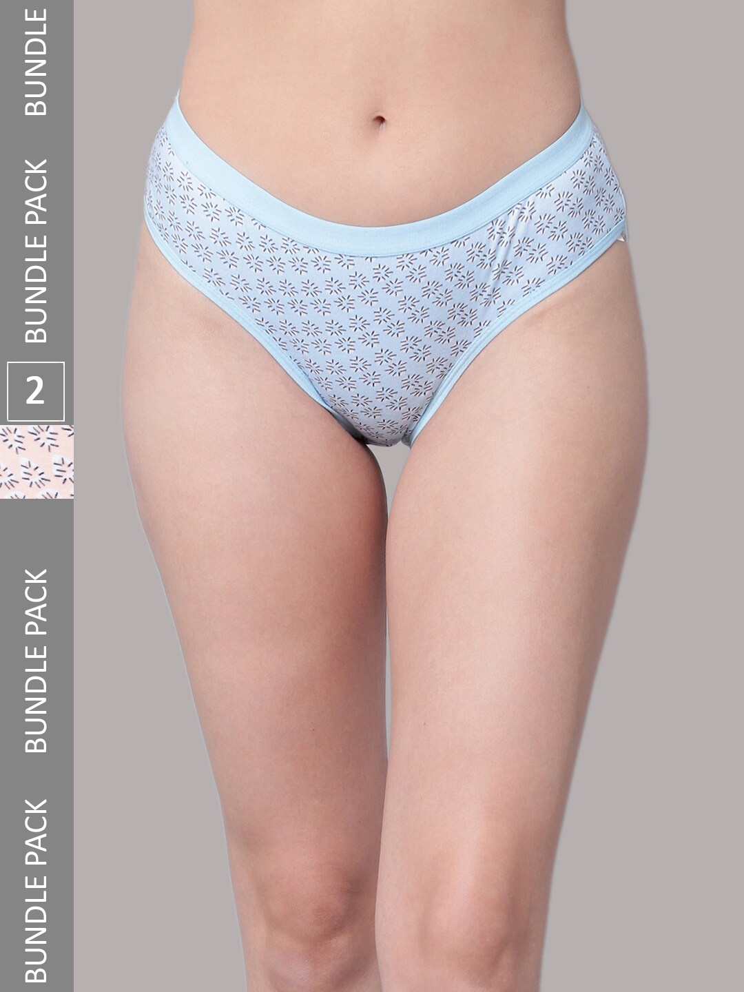 

PrettyCat Women Pack Of 2 Printed Seamless Bikini Briefs, Blue