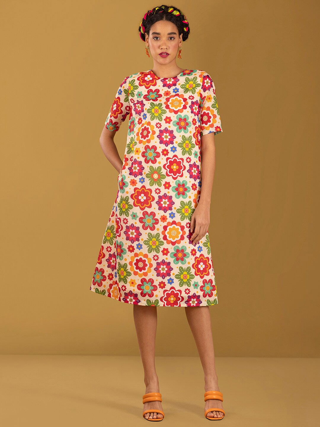 

Marigold by FableStreet Floral Printed A-Line Dress, Off white