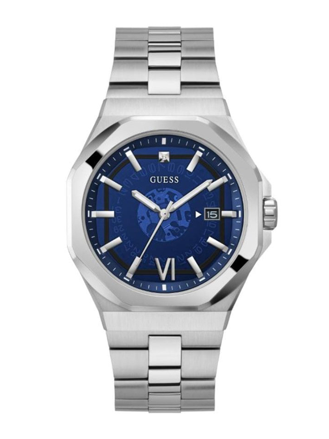

GUESS Men Dial & Silver Toned Stainless Steel Bracelet Style Straps Analogue Watch, Blue