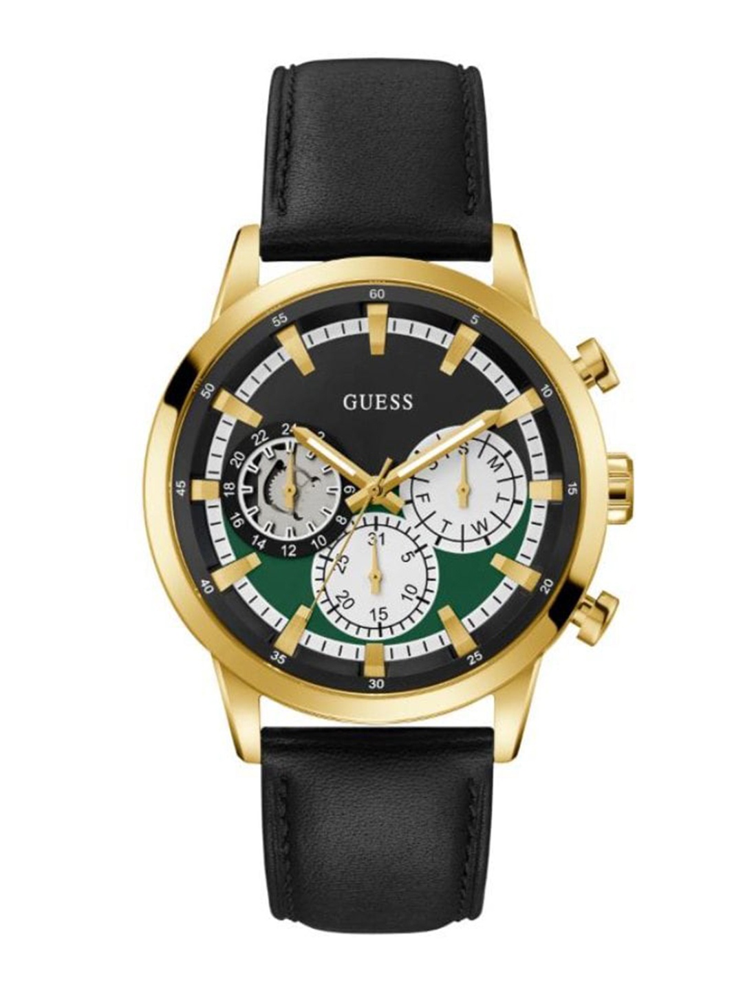 

GUESS Men Embellished Leather Straps Analogue Watch GW0581G2, Black