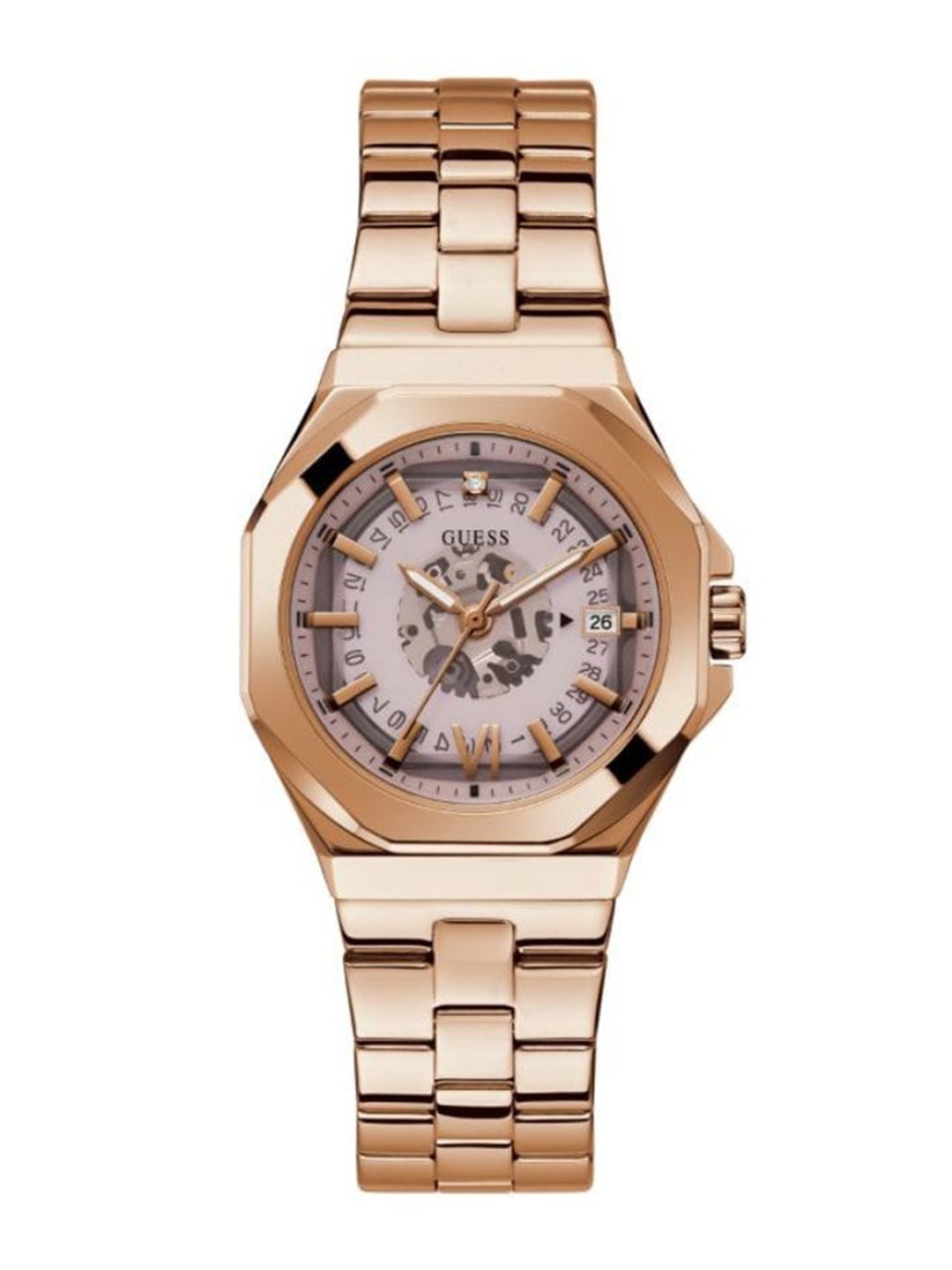 

GUESS Women Printed Dial & Stainless Steel Bracelet Style Straps Analogue Watch- GW0551L3, Rose gold