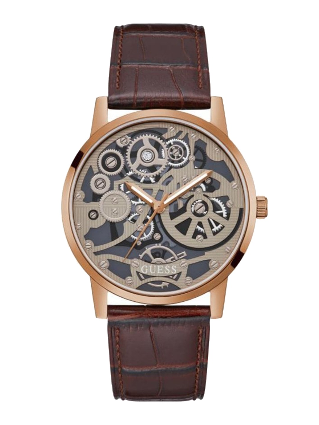 

GUESS Men Dial & Leather Textured Straps Analogue Watch- GW0570G2, Brown