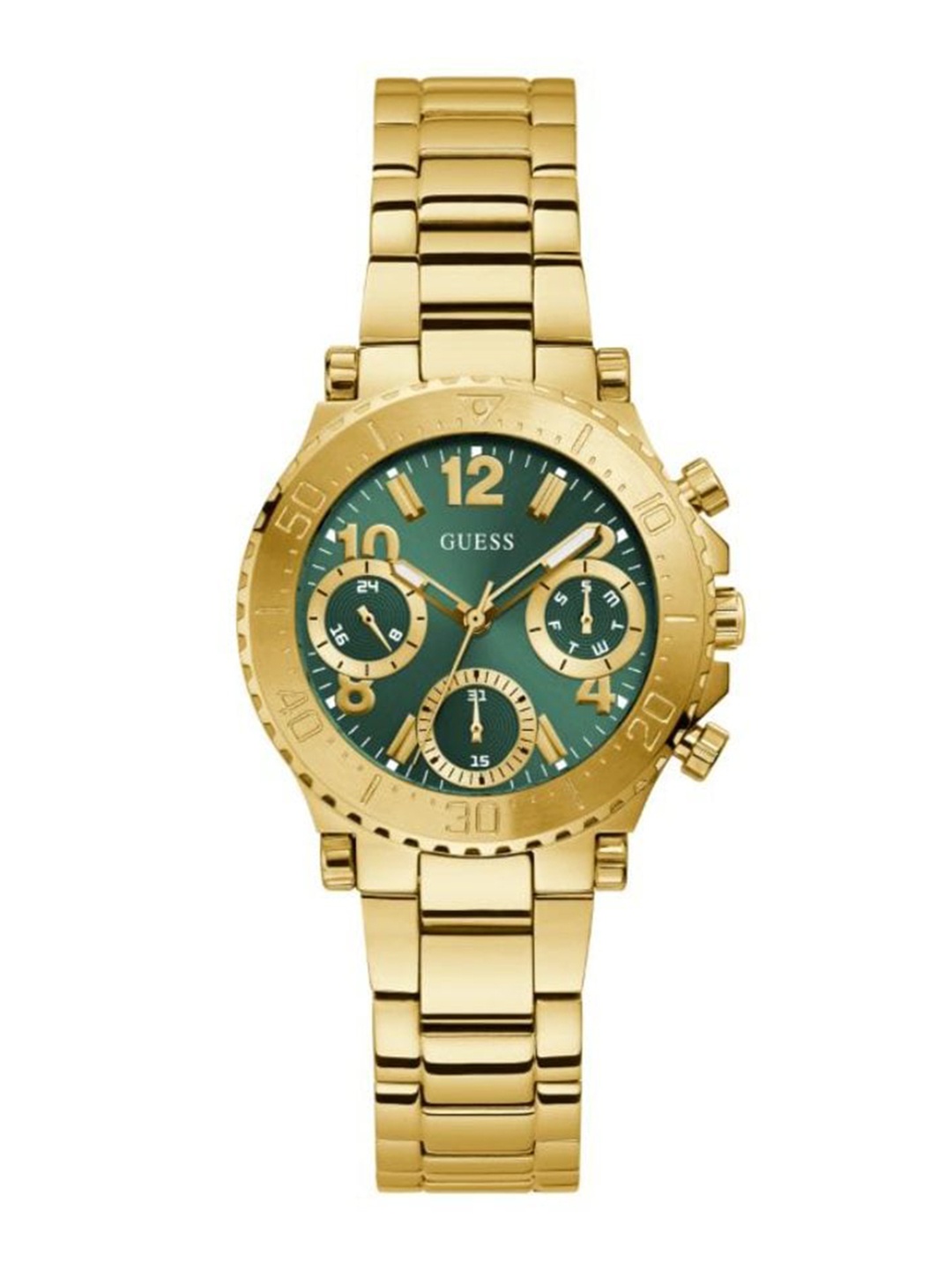 

GUESS Women Embellished Dial & Bracelet Style Straps Analogue Watch GW0465L5, Green