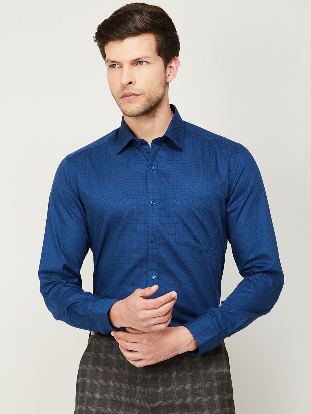 

CODE by Lifestyle Men Micro Checks Checked Formal Shirt, Navy blue