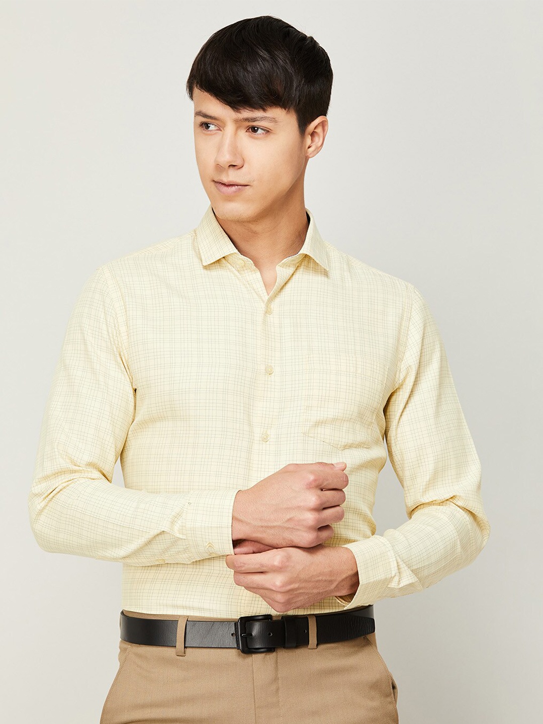 

CODE by Lifestyle Men Grid Tattersall Checked Formal Cotton Shirt, Yellow