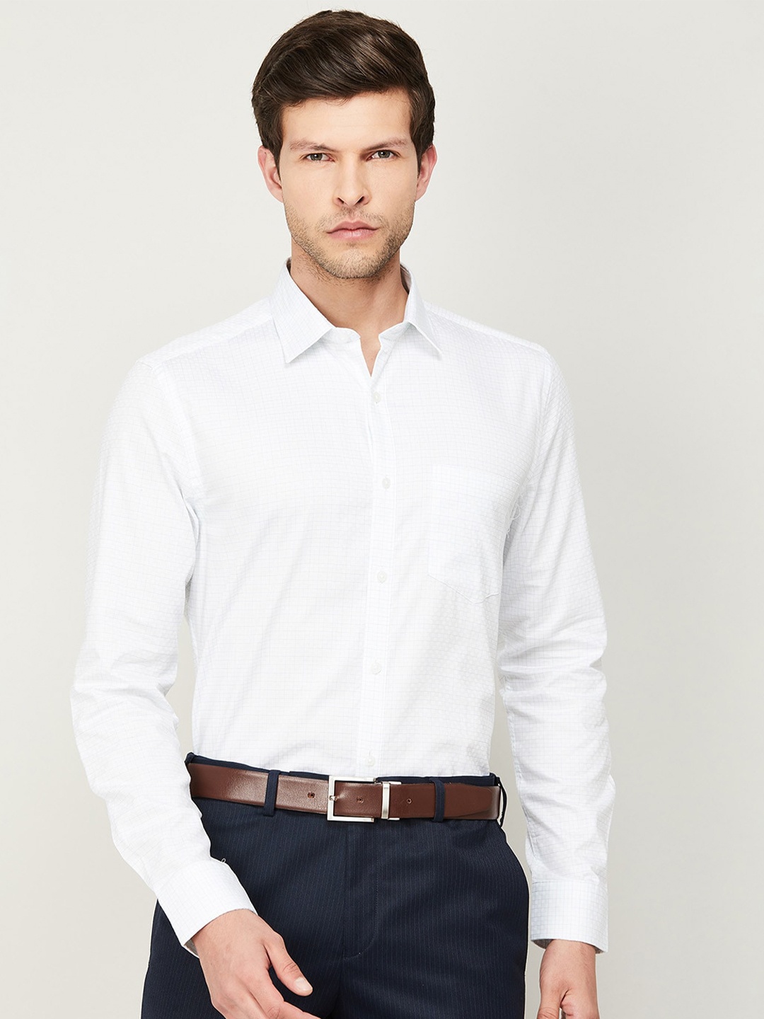 

CODE by Lifestyle Men Micro Checks Formal Cotton Shirt, White