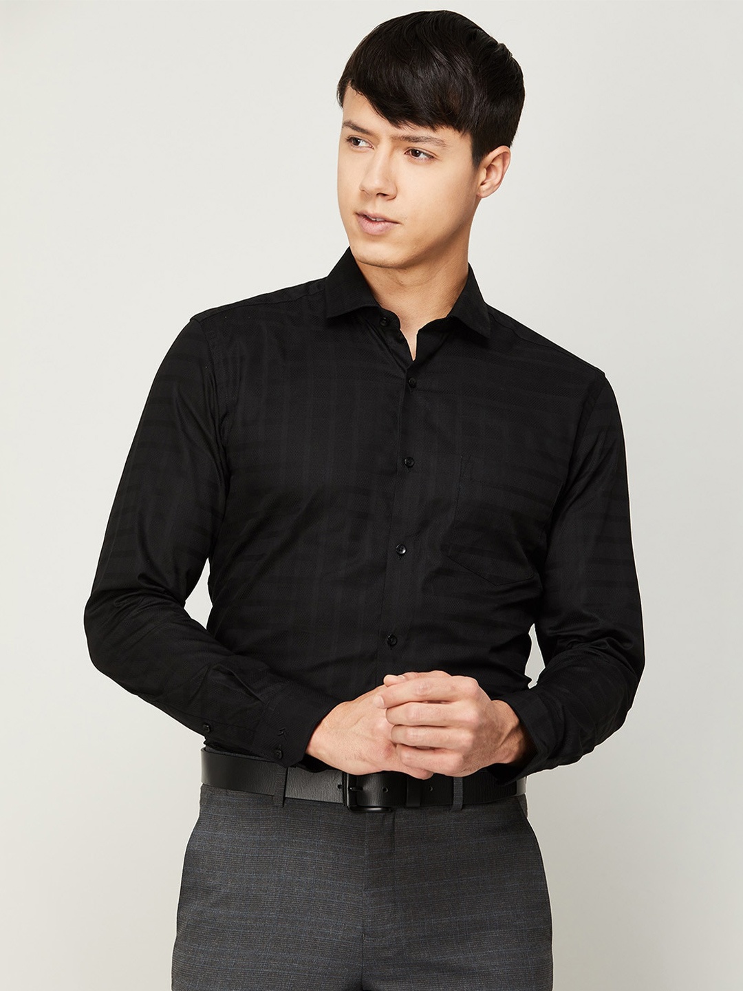 

CODE by Lifestyle Men Grid Tattersall Checked Formal Shirt, Black