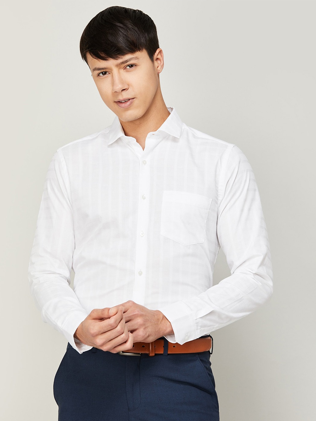 

CODE by Lifestyle Men Striped Formal Cotton Shirt, White