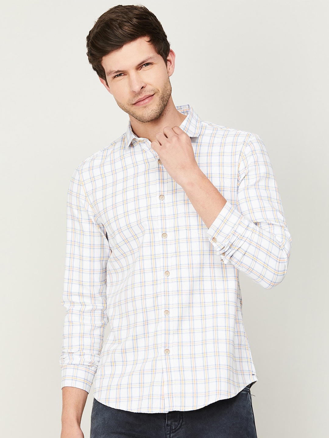 

Fame Forever by Lifestyle Men Slim Fit Checked Casual Shirt, White