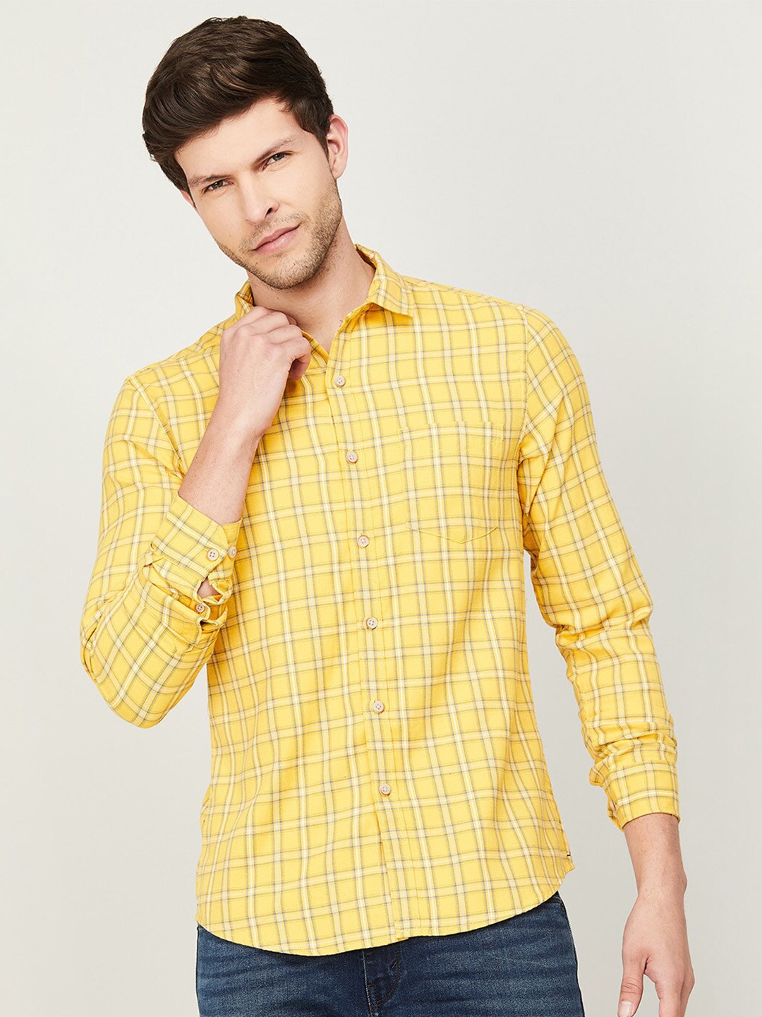 

Fame Forever by Lifestyle Men Slim Fit Checked Casual Shirt, Yellow