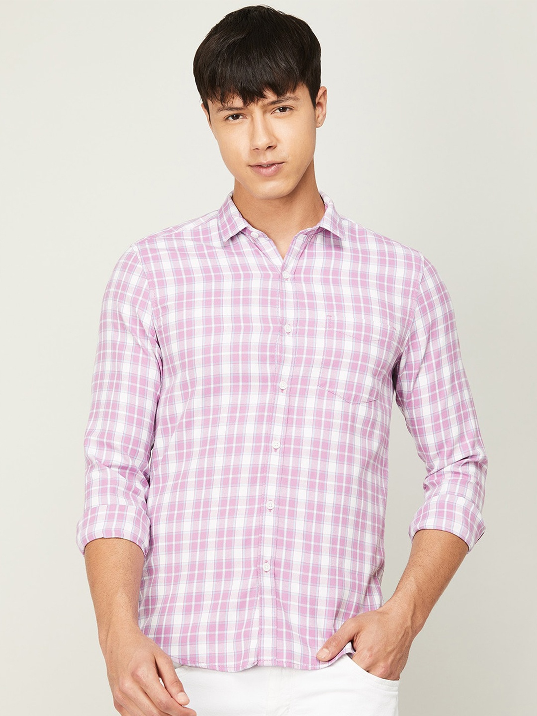 

Fame Forever by Lifestyle Men Slim Fit Checked Casual Shirt, Purple