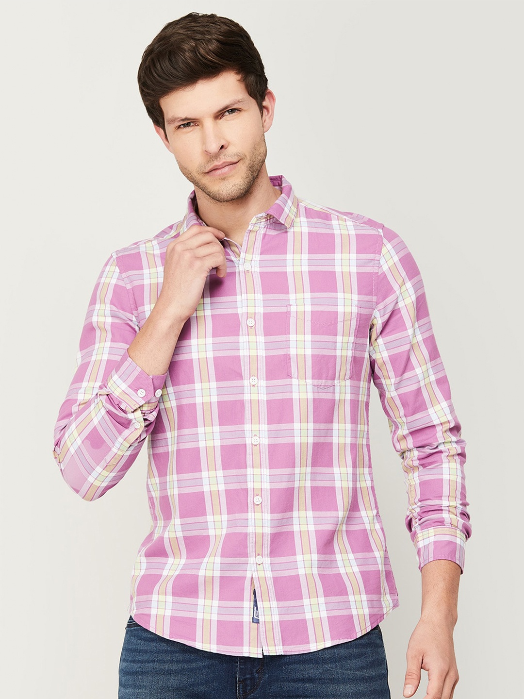

Fame Forever by Lifestyle Men Slim Fit Tartan Checked Casual Shirt, Purple
