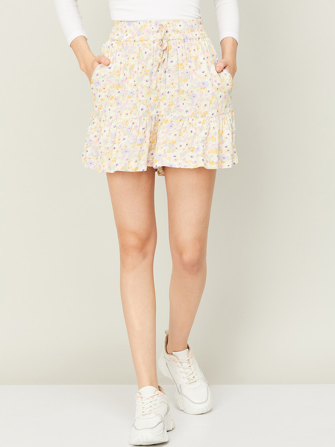 

Ginger by Lifestyle Women Floral Printed High-Rise Shorts, White