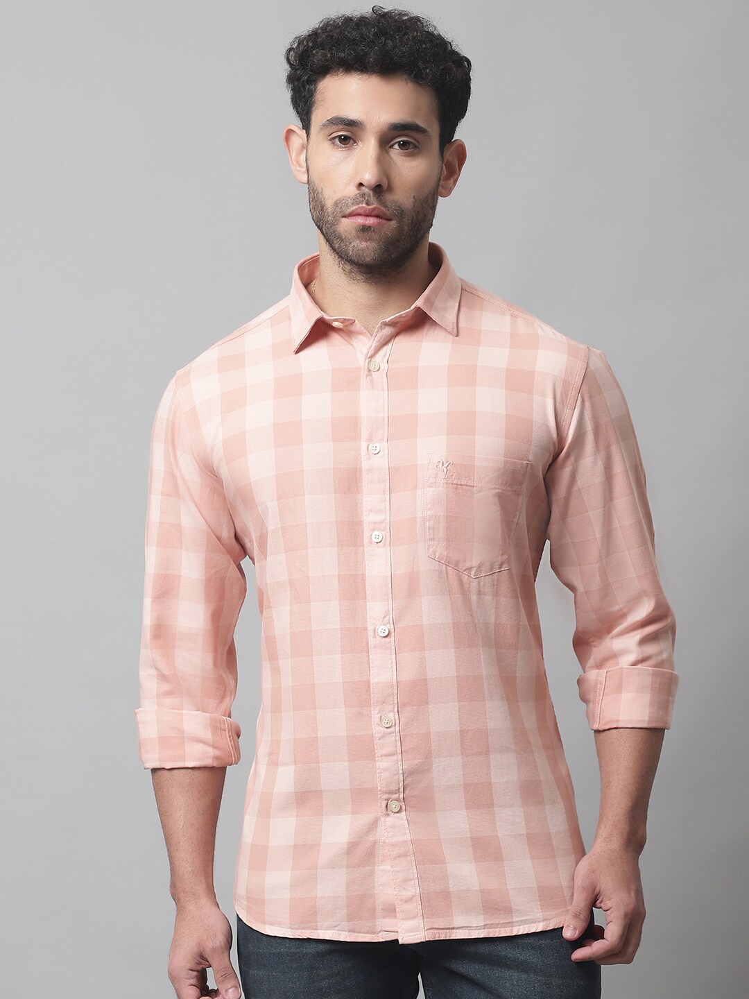 

Cantabil Men Buffalo Checks Cotton Casual Shirt, Pink