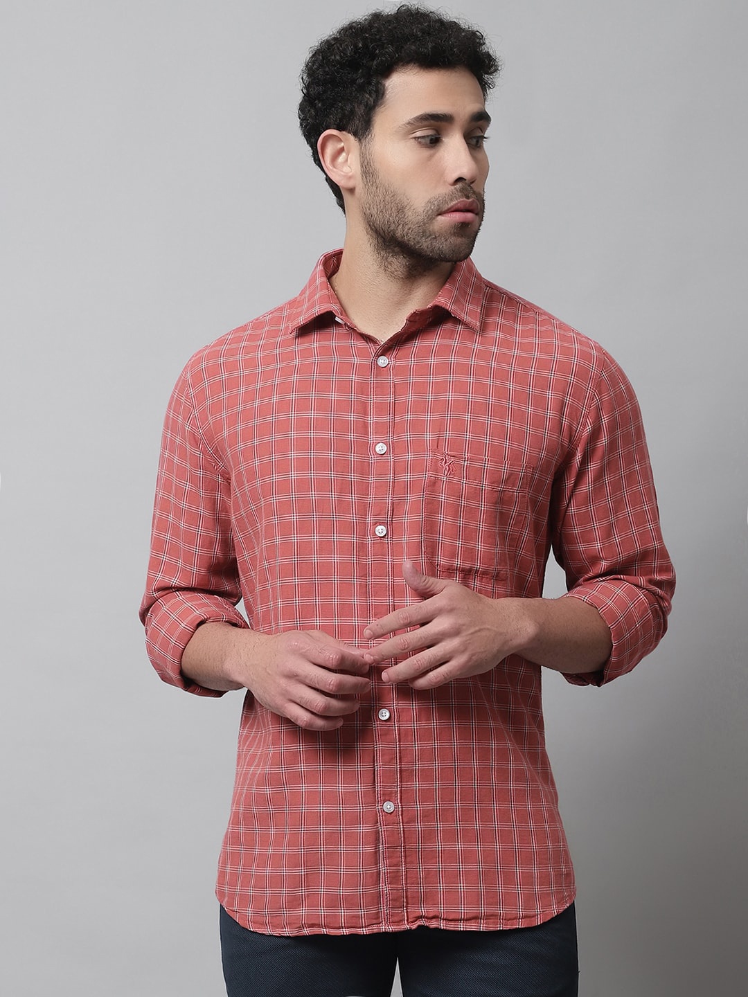 

Cantabil Men Checked Casual Cotton Shirt, Red