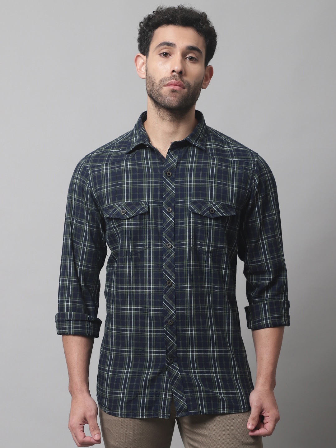 

Cantabil Men Tartan Checked Cotton Casual Shirt, Green