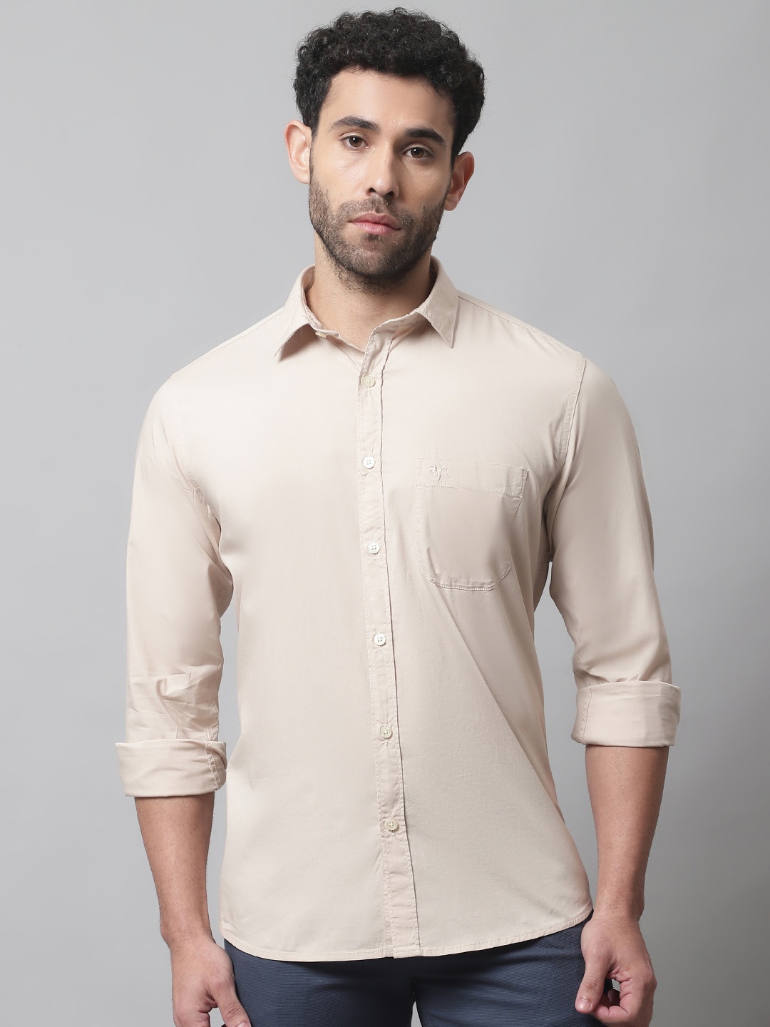 

Cantabil Men Cotton Casual Shirt, Beige