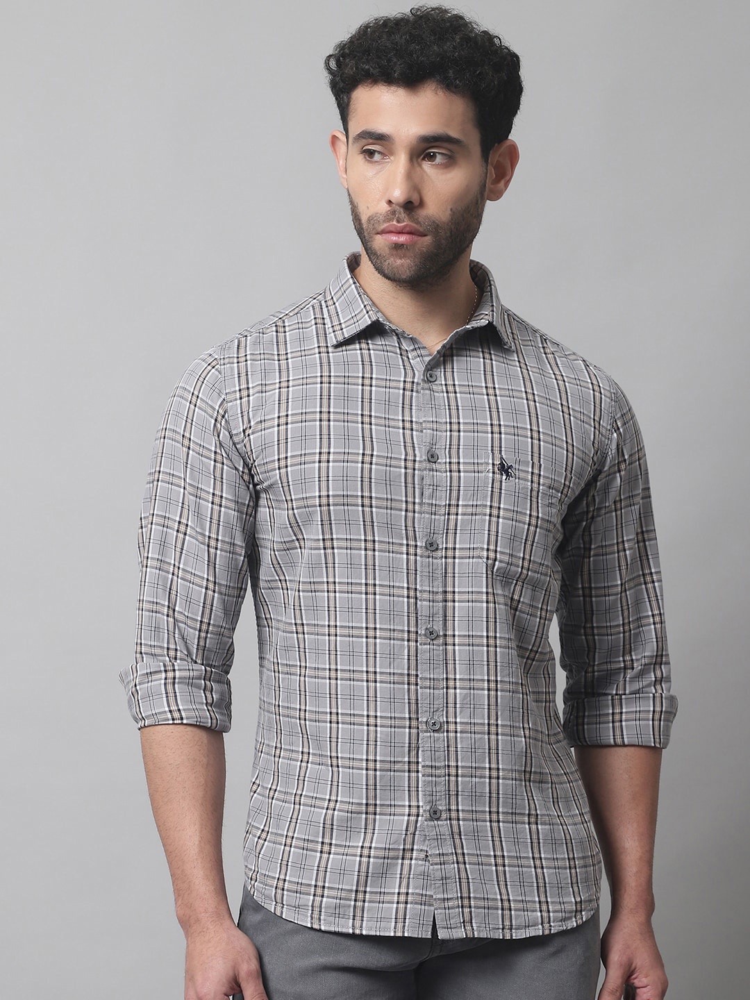 

Cantabil Men Tartan Checked Casual Shirt, Grey