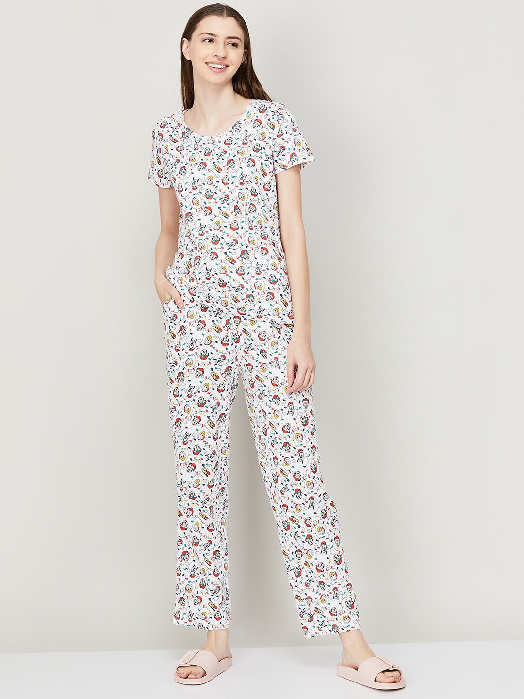 

Ginger by Lifestyle Printed Pure Cotton Night suit, White