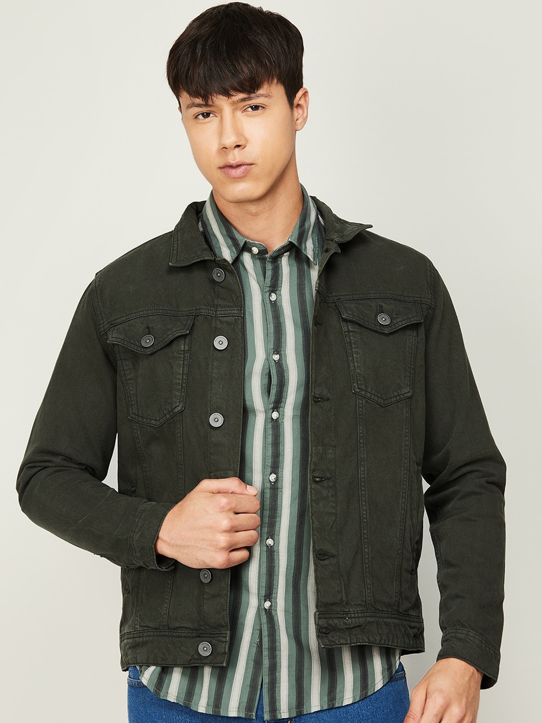 

Forca by Lifestyle Men Cotton Lightweight Denim Jacket, Olive