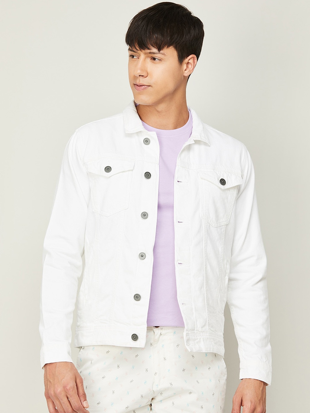 

Forca by Lifestyle Men Cotton Lightweight Denim Jacket, White