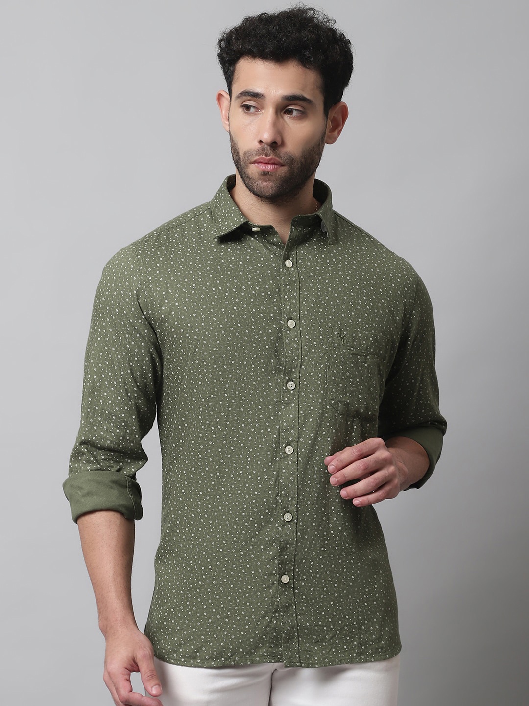 

Cantabil Men Printed Casual Shirt, Olive