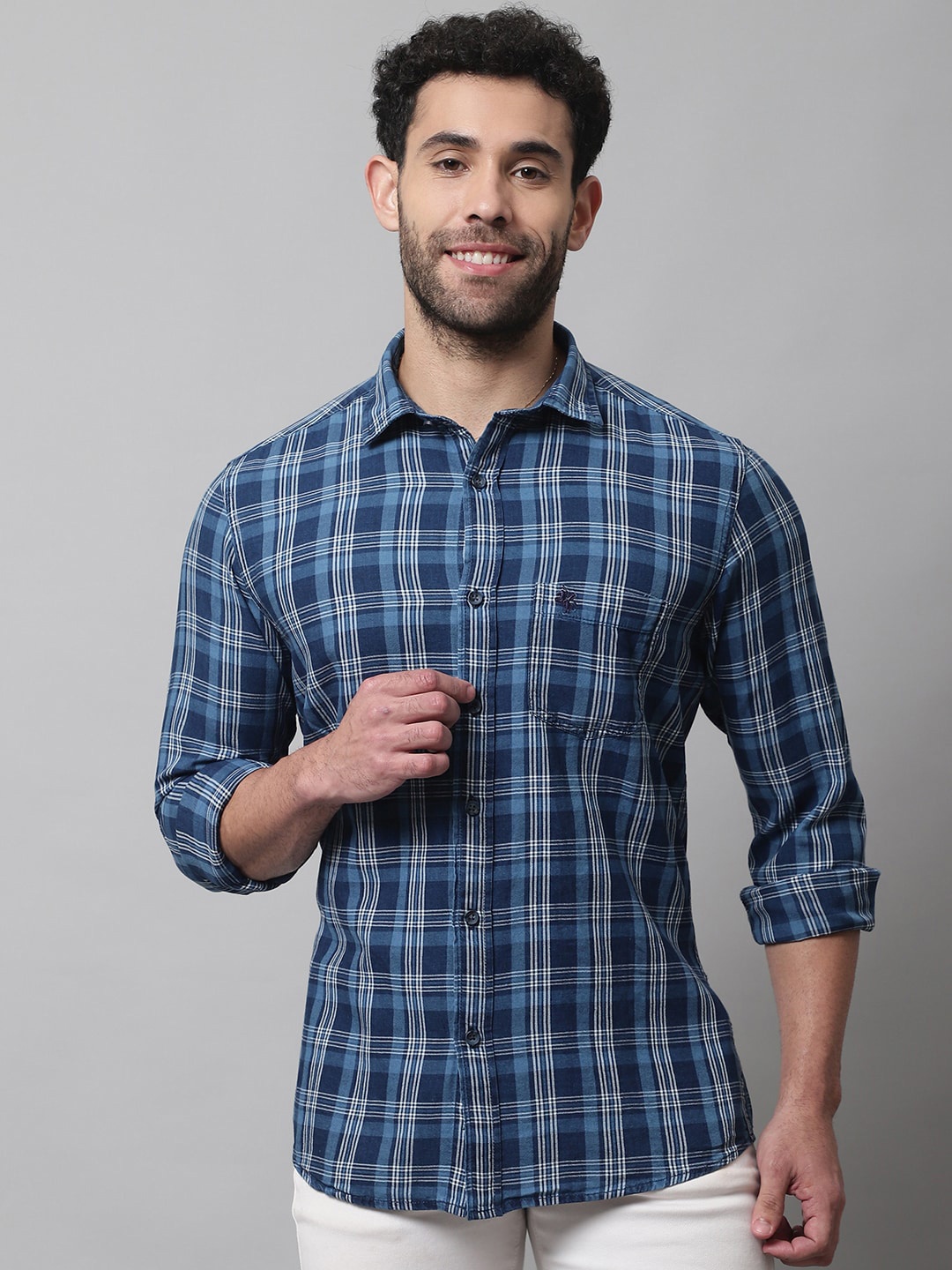 

Cantabil Men Tartan Checks Checked Casual Shirt, Navy blue