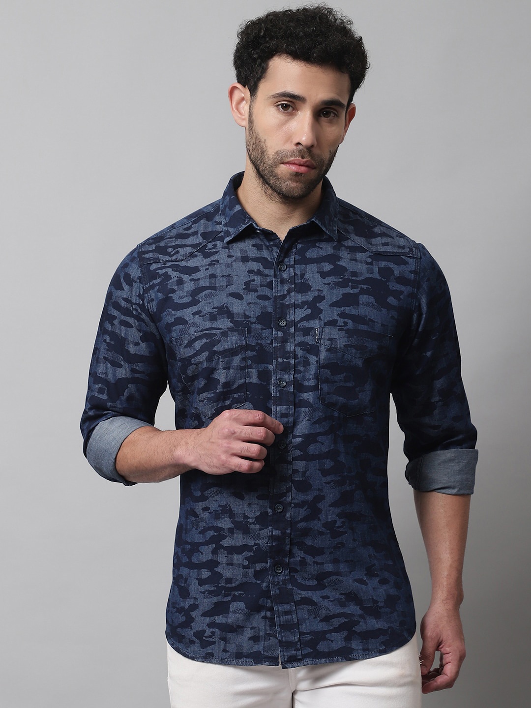 

Cantabil Men Printed Cotton Casual Shirt, Blue