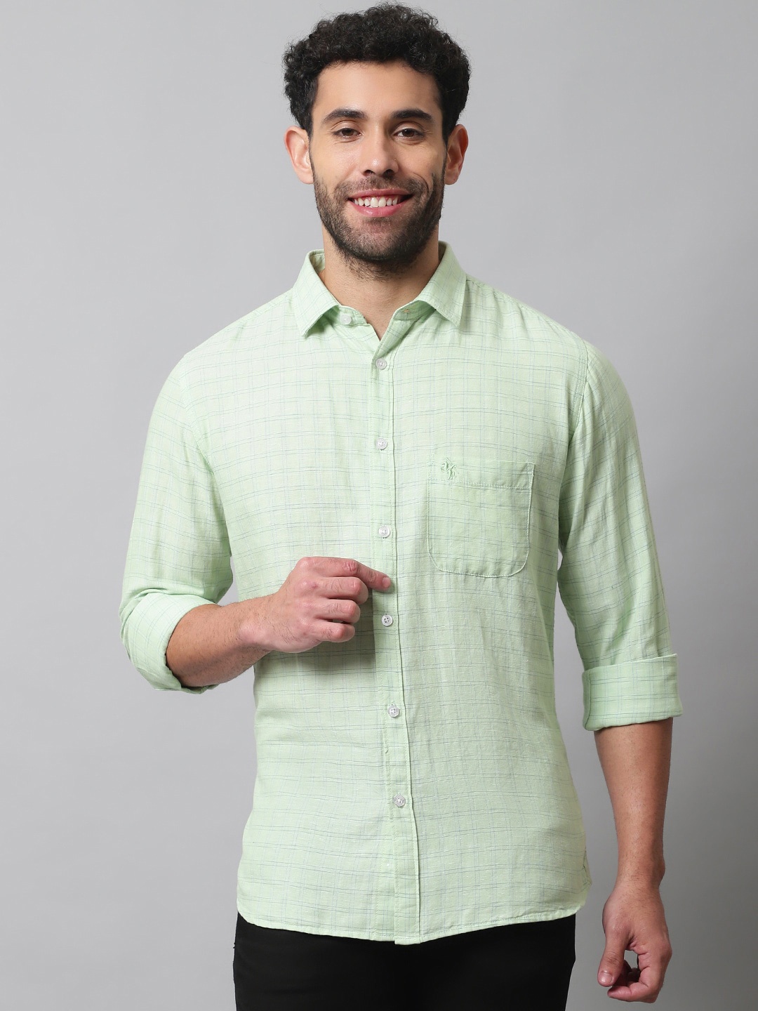 

Cantabil Men Grid Tattersall Checked Cotton Casual Shirt, Green