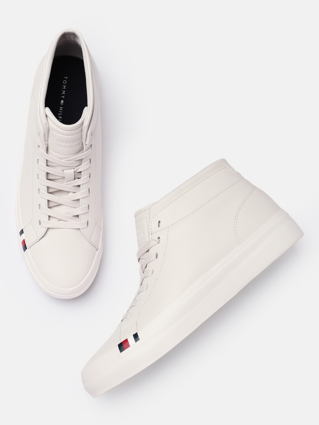 

Tommy Hilfiger Men Leather Mid-Top Sneakers, Off white