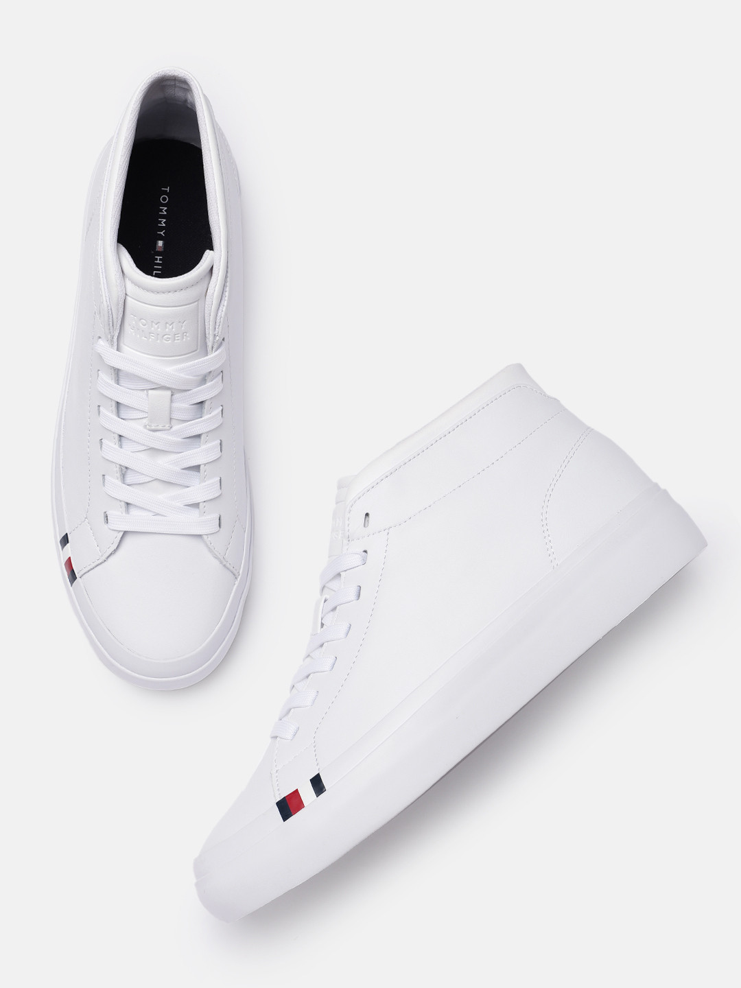 

Tommy Hilfiger Men Solid Mid-Top Sneakers, White