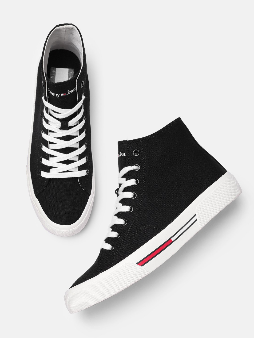 

Tommy Hilfiger Men Solid Mid-Top Canvas Sneakers, Black