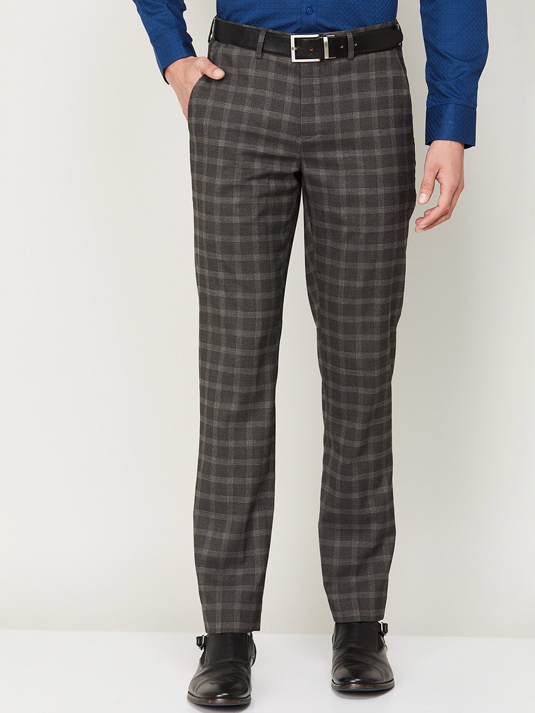 

CODE by Lifestyle Men Checked Regular Fit Formal Trousers, Grey