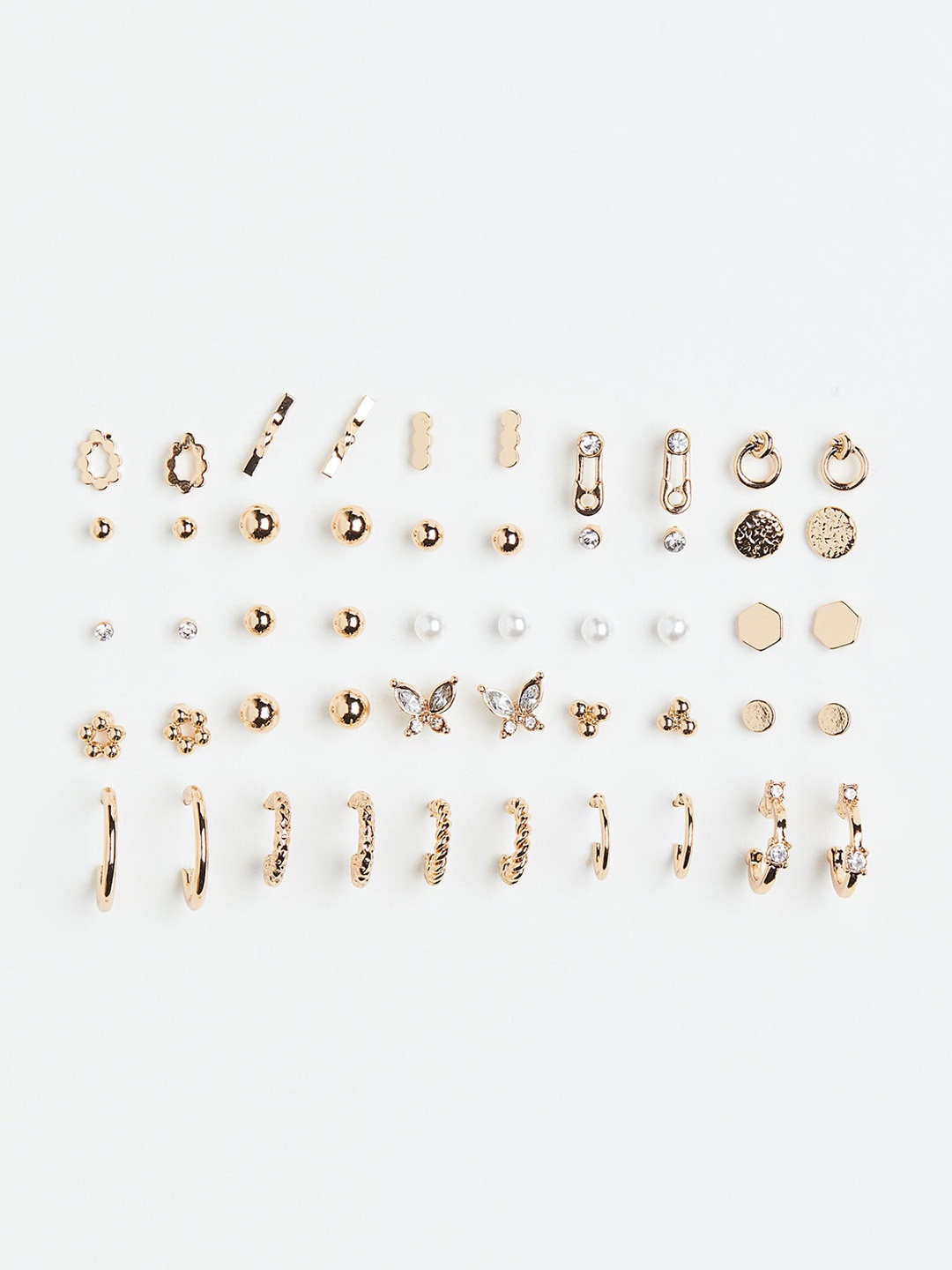 

H&M 25 Pairs Earrings and Studs, Gold