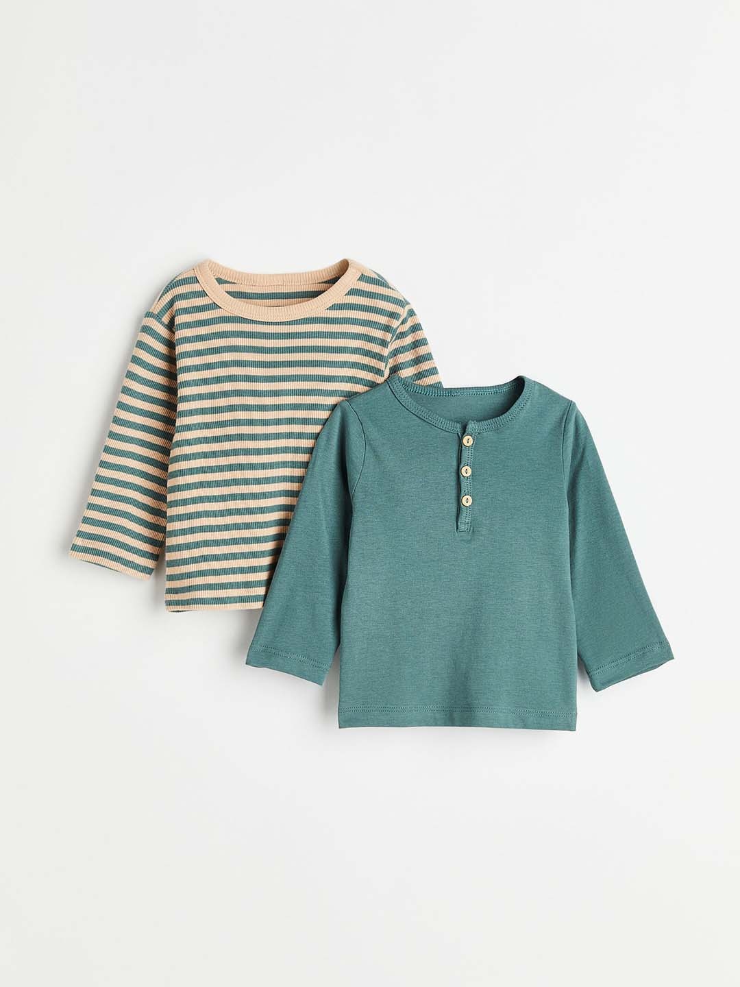 

H&M Boys 2-Pack Cotton Jersey Tops, Beige