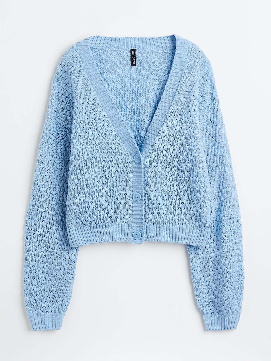 

H&M Women Pointelle-Knit Cardigan, Blue