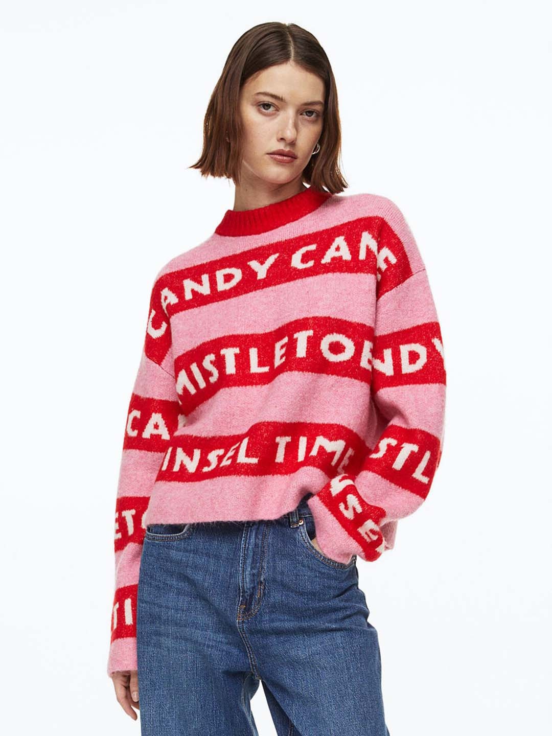 

H&M Women Oversized Jacquard-Knit Jumper, Pink