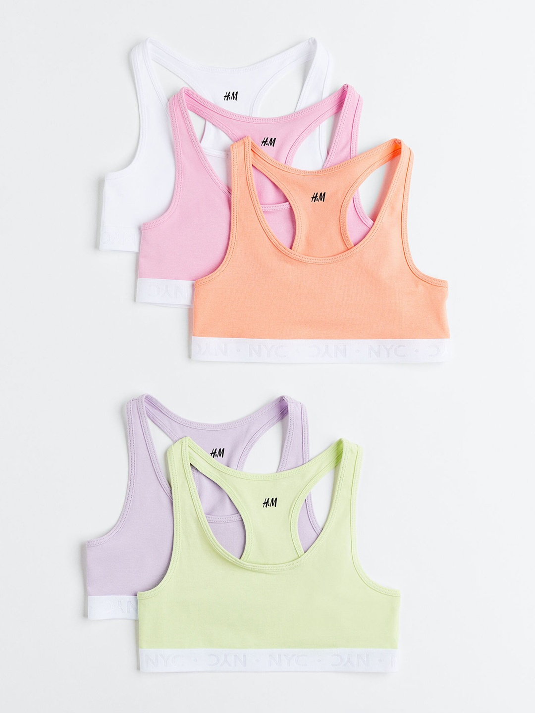 

H&M Girls 5-Pack Cotton Crop Tops, Green