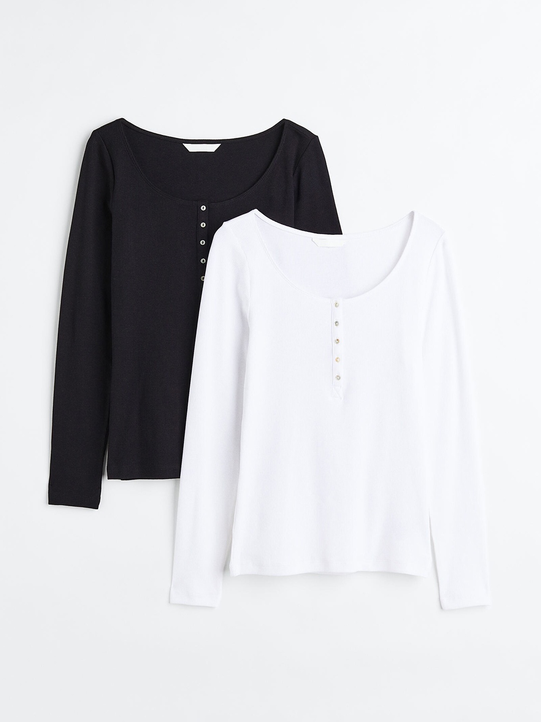 

H&M Women 2-Pack Ribbed Jersey Henley Tops, Black