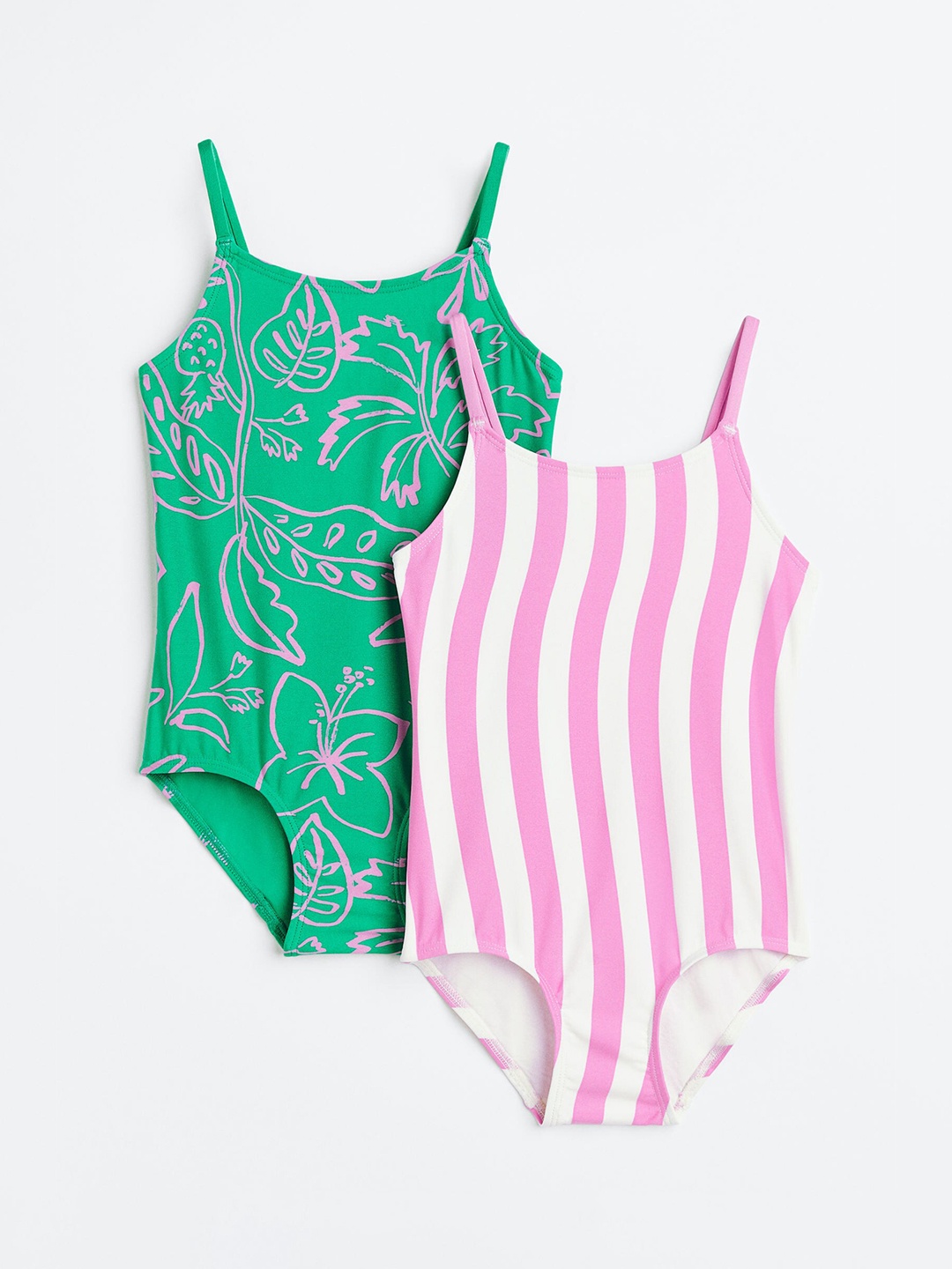 

H&M Girls 2-Pack Patterned Swimsuits, Green