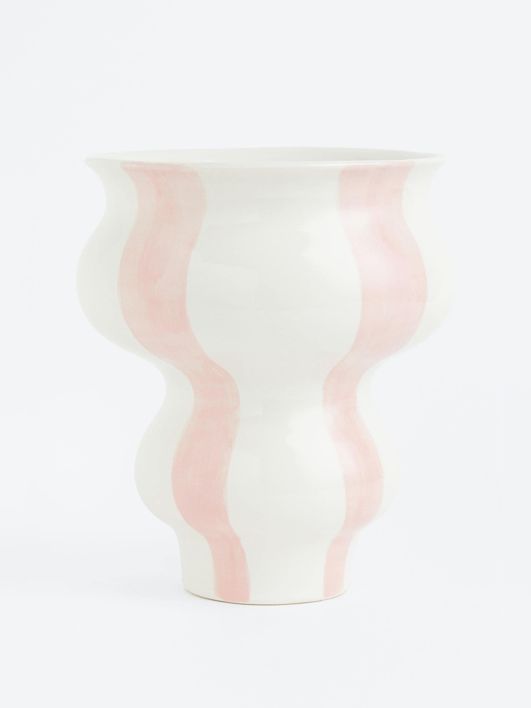 

H&M White & Pink Striped Stoneware Vase