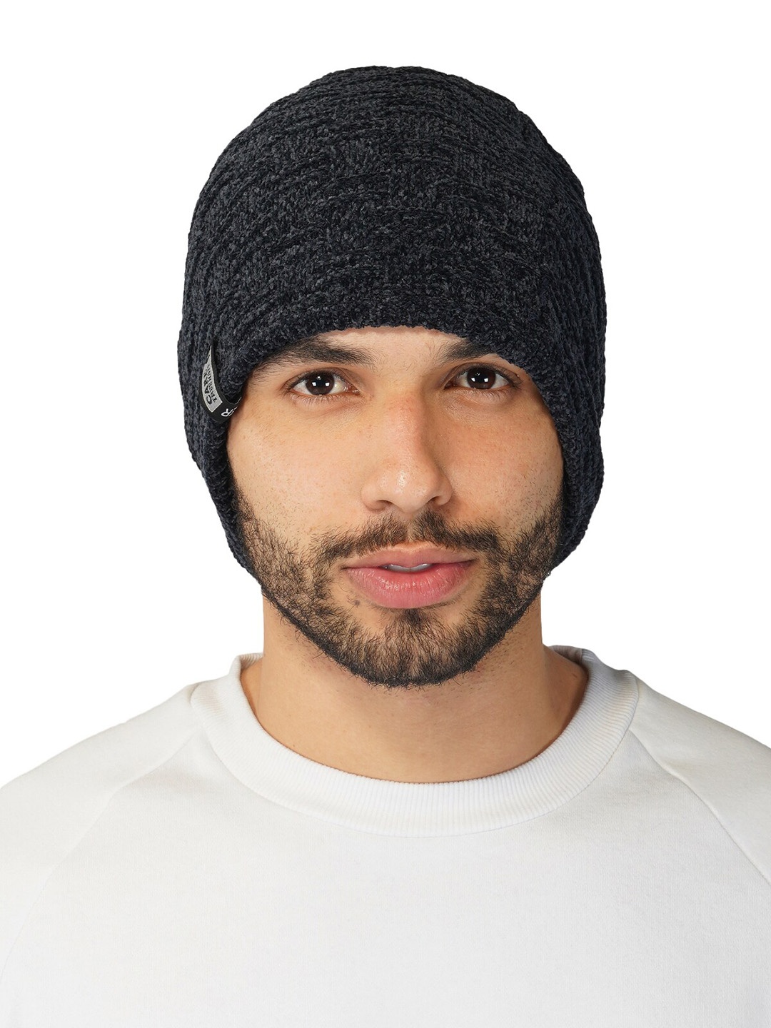 

iSWEVEN Self Design Woolen Beanie, Black