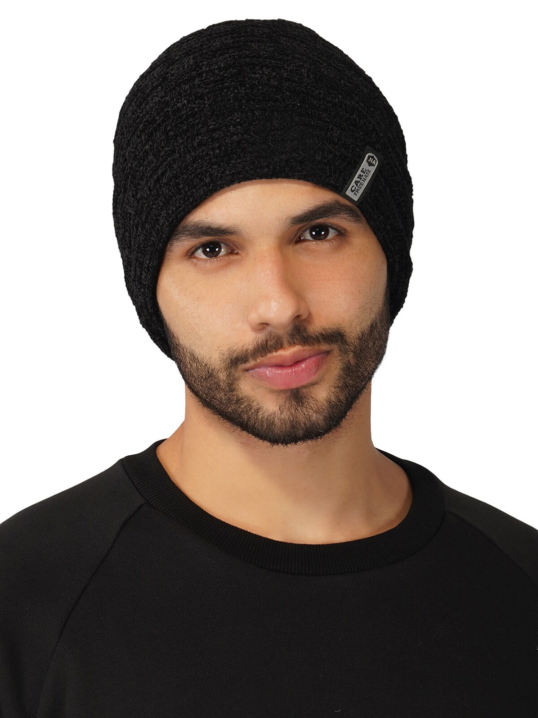 

iSWEVEN Self Design Woolen Beanie, Black