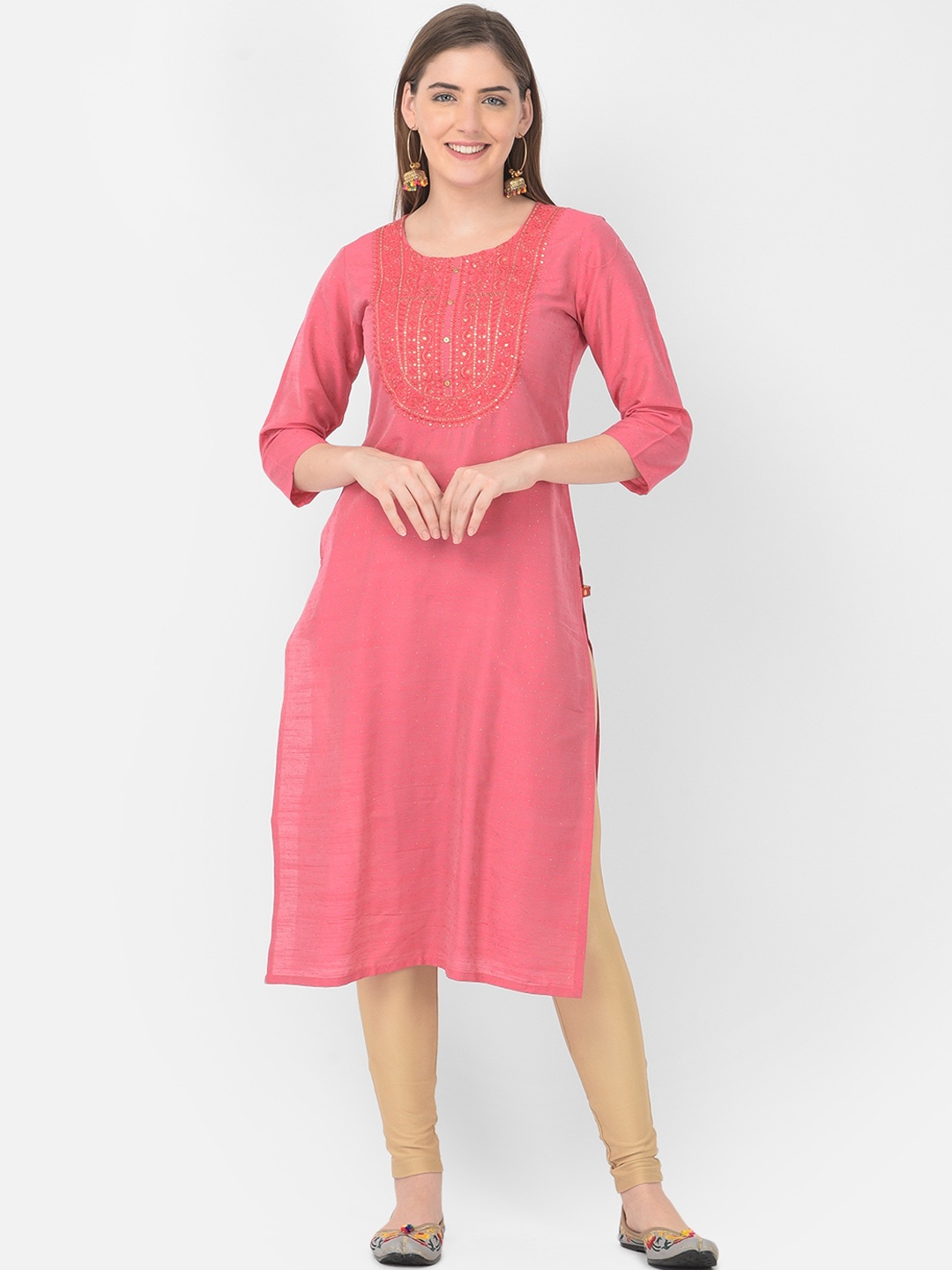 

Span Women Ethnic Motifs Sequined Yoke Design Kurta, Pink