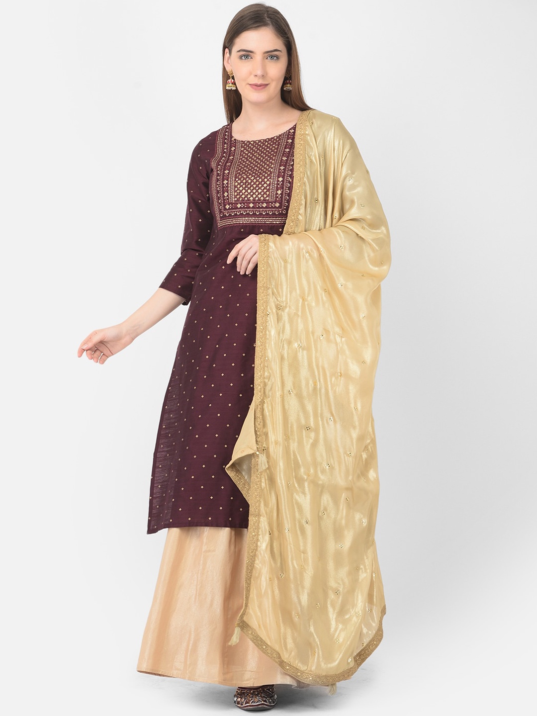 

Span Ethnic Motifs Yoke Design Thread Work Kurta, Purple