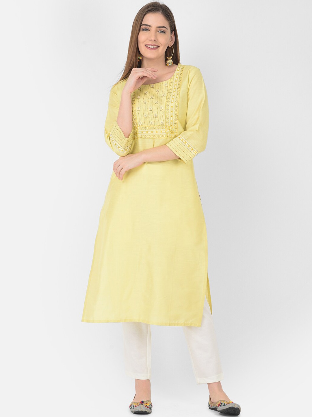 

Span Floral Embroidered Yoke Design Kurta, Yellow