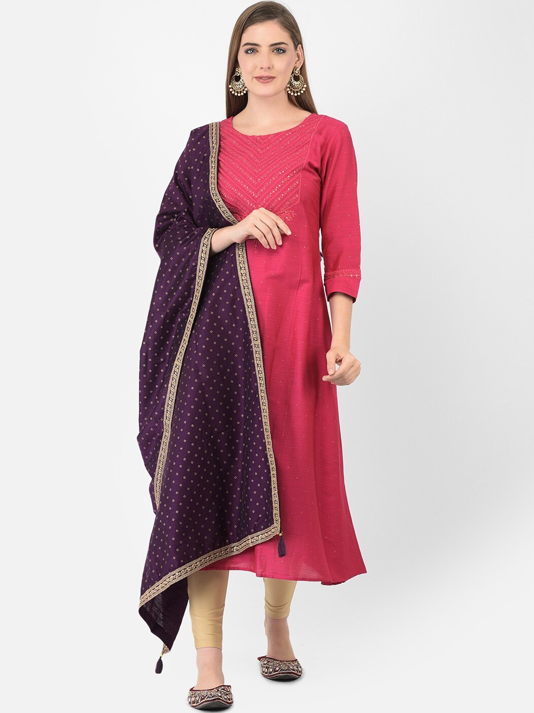 

Span Women Ethnic Motifs Thread Work Kurta, Pink